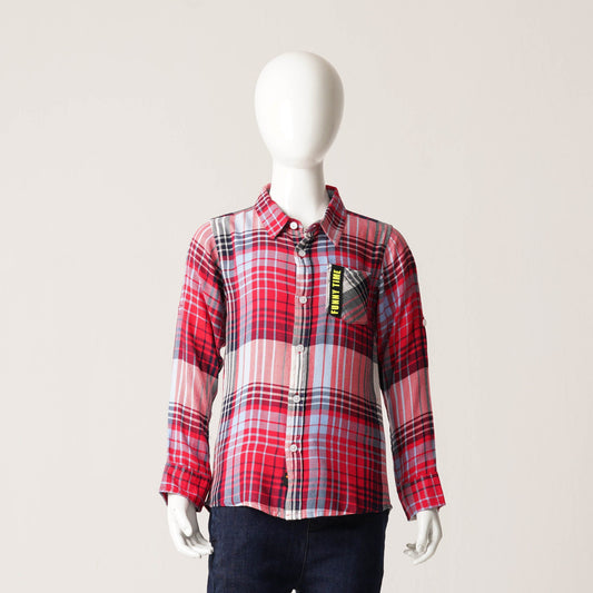 Boys Navy & Red L/S Shirt