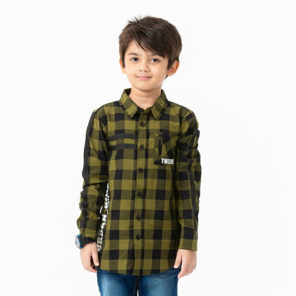 Boys Black & Olive check Shirt