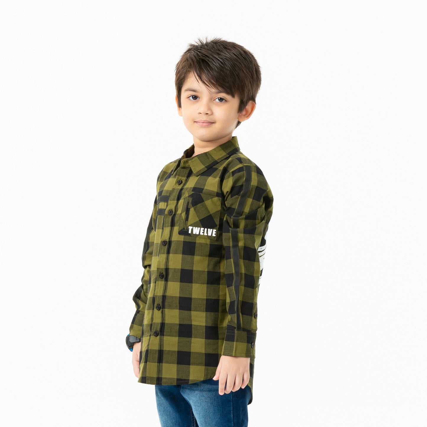 Boys Black & Olive check Shirt