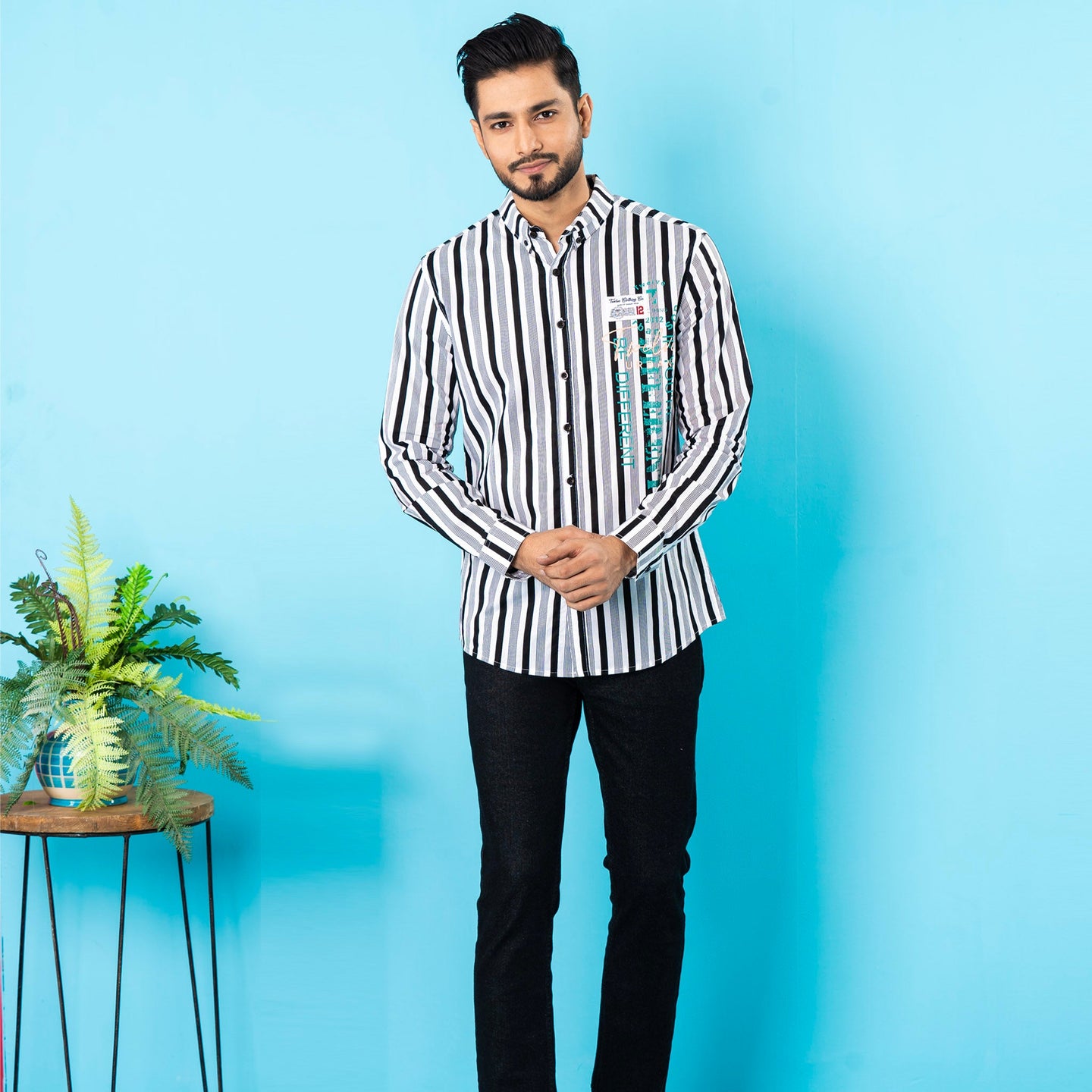 Mens Casual Shirt- Black/White