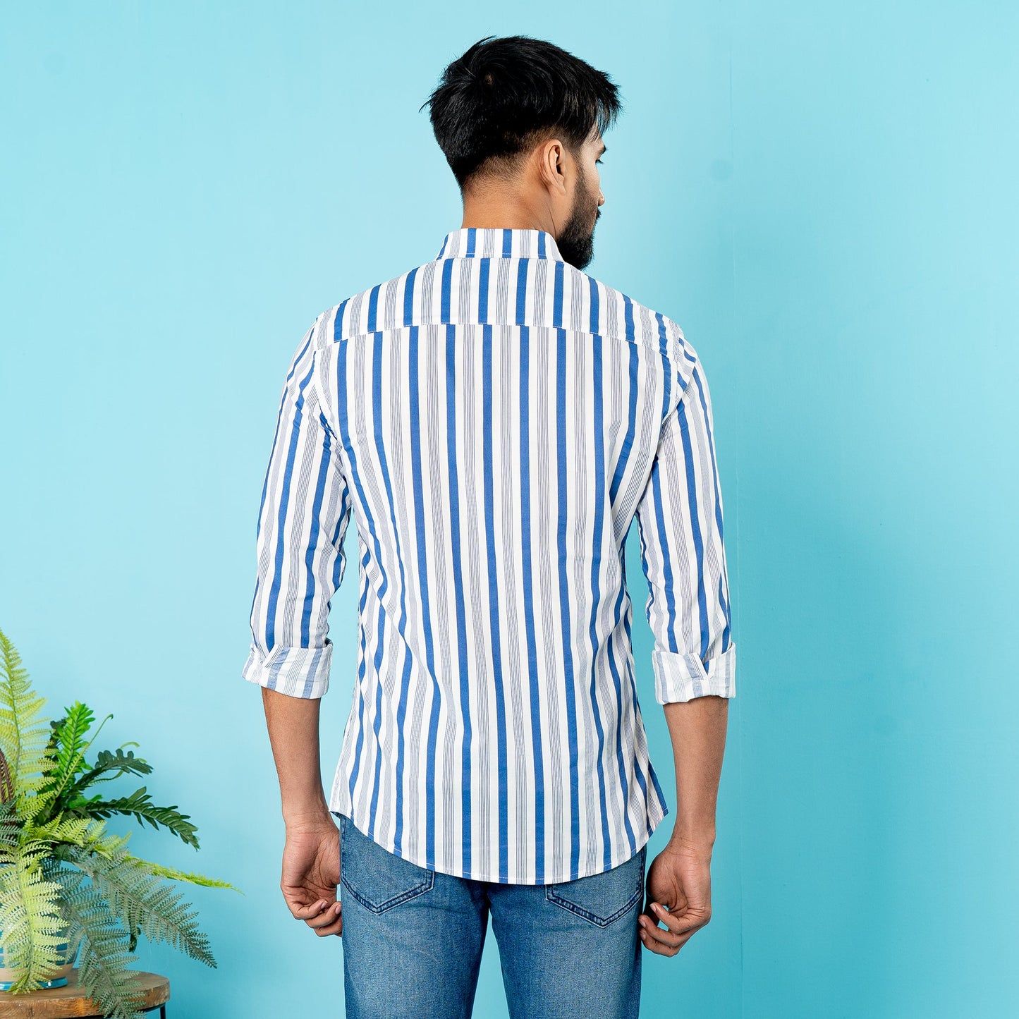 Men's Blue-White Striped Shirt