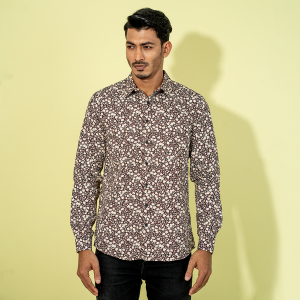 Men's Dark-Brown Floral Shirt