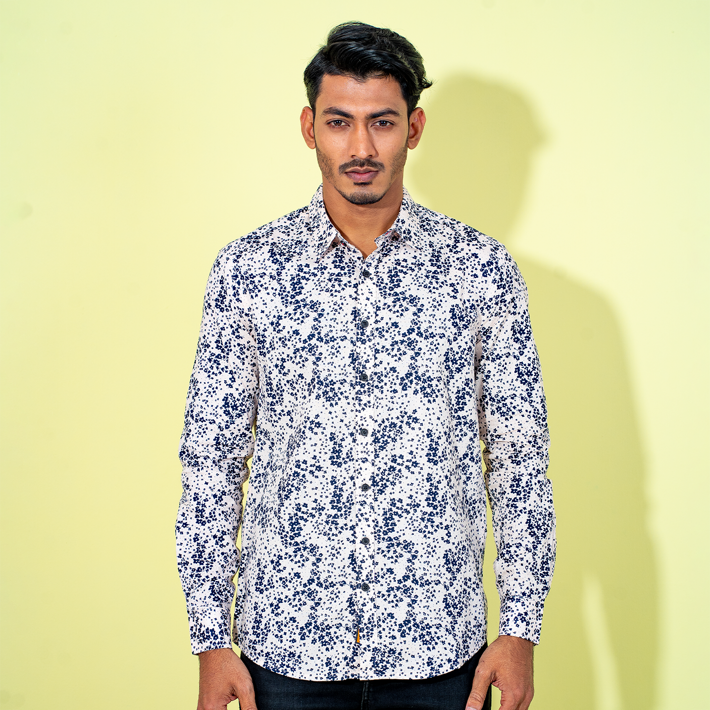 Men's Black-Peach Floral Shirt