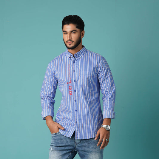 Mens L/S Blue & White Shirt