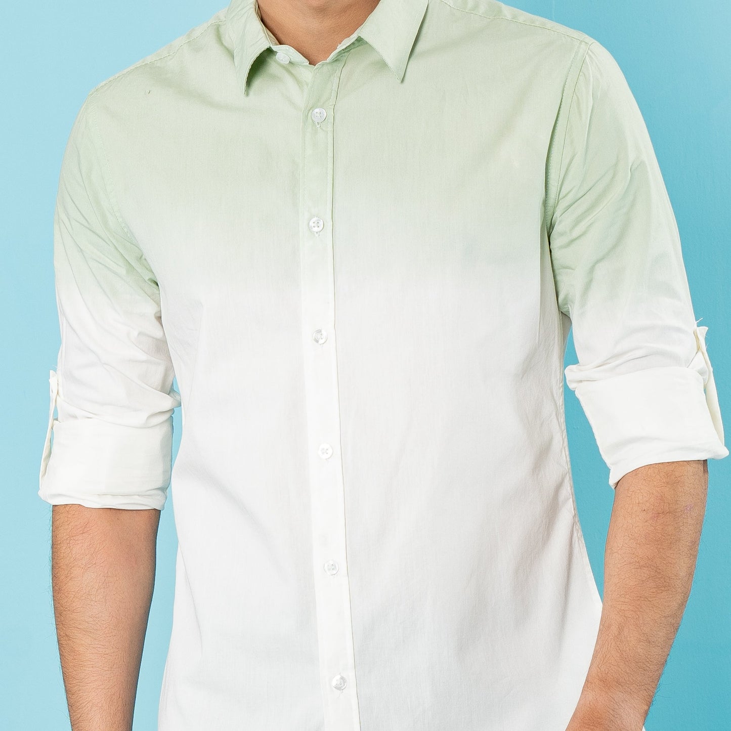 Mens Casual Shirt- Olive/White