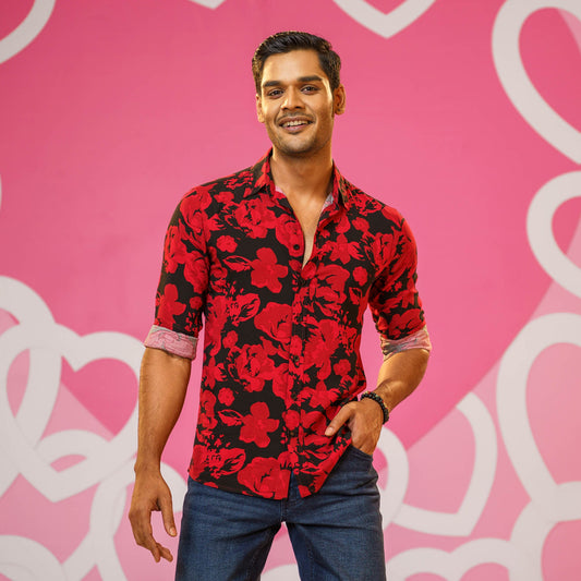 Mens Red-Black Printed Shirt