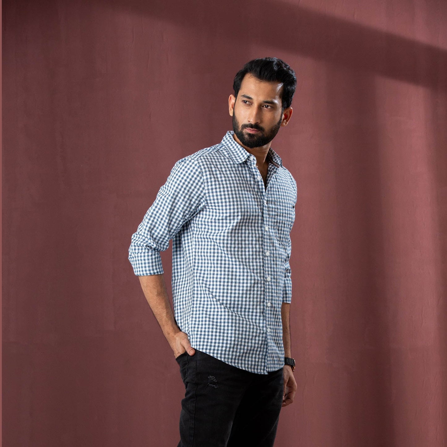 Mens L/S Shirt-Olive/White