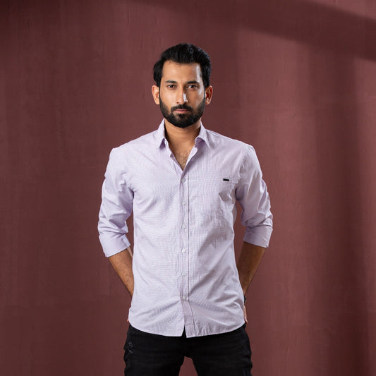 Mens L/S Shirt-Purple/White