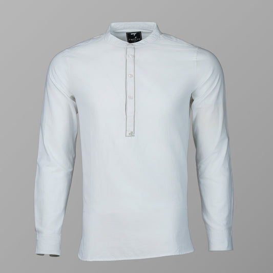 Mens White Band Collar Shirt