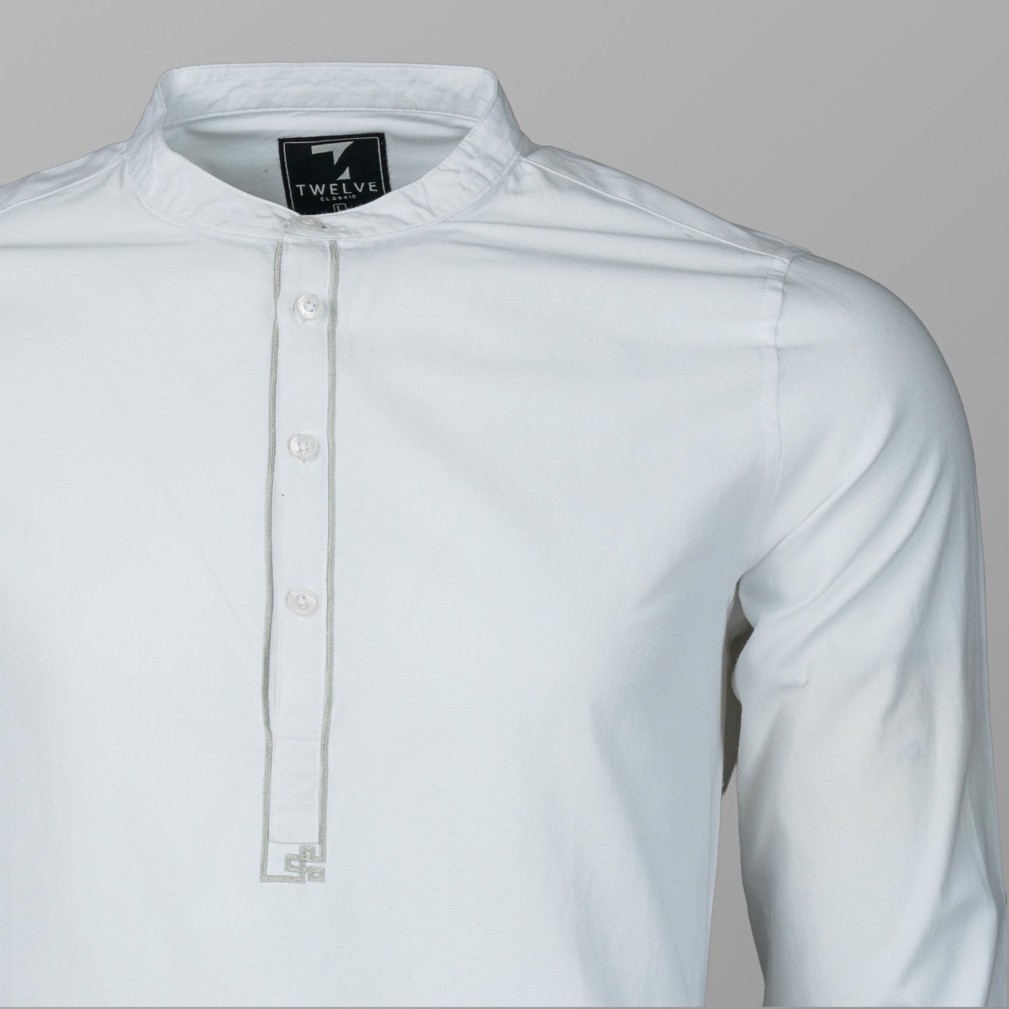 Mens White Band Collar Shirt