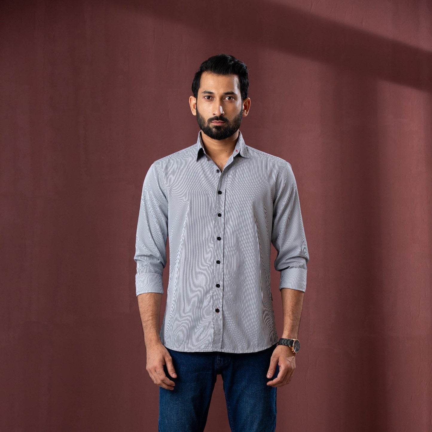 Mens L/S Shirt-Black Stripe