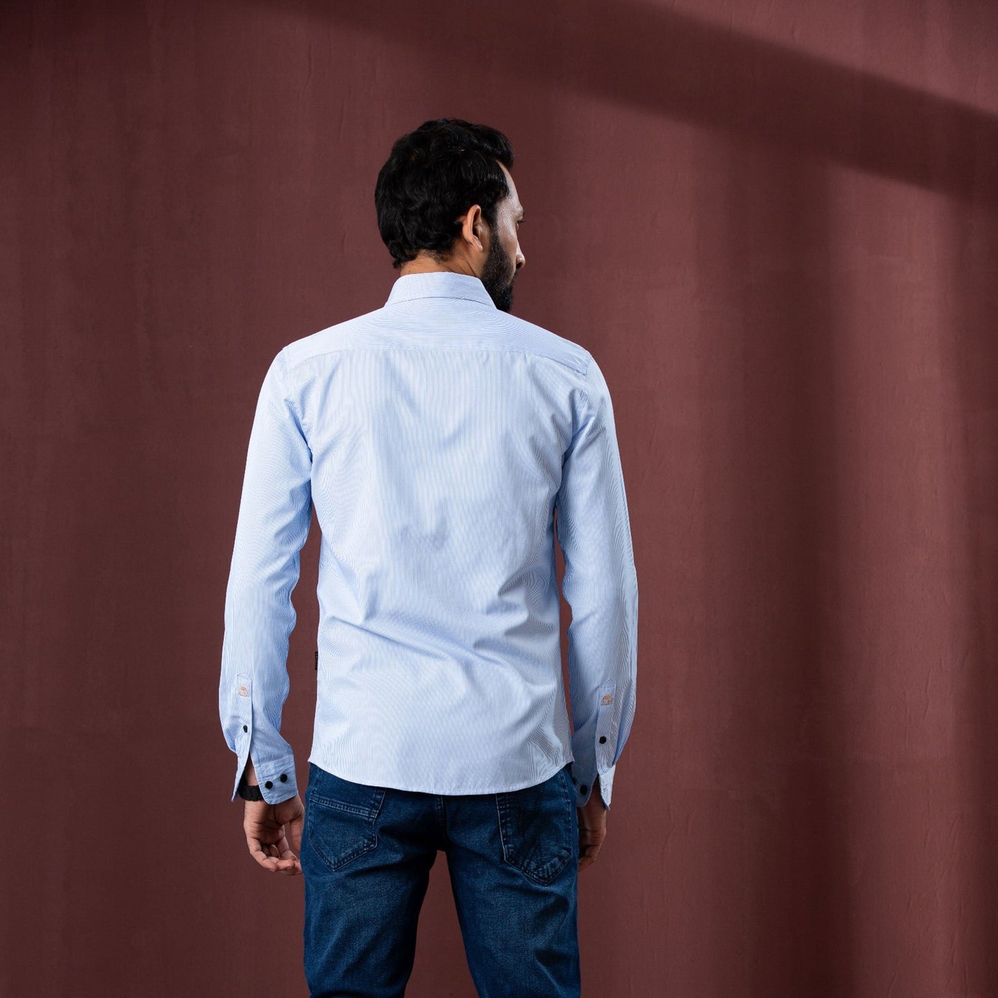 Mens L/S Shirt-Sky Stripe