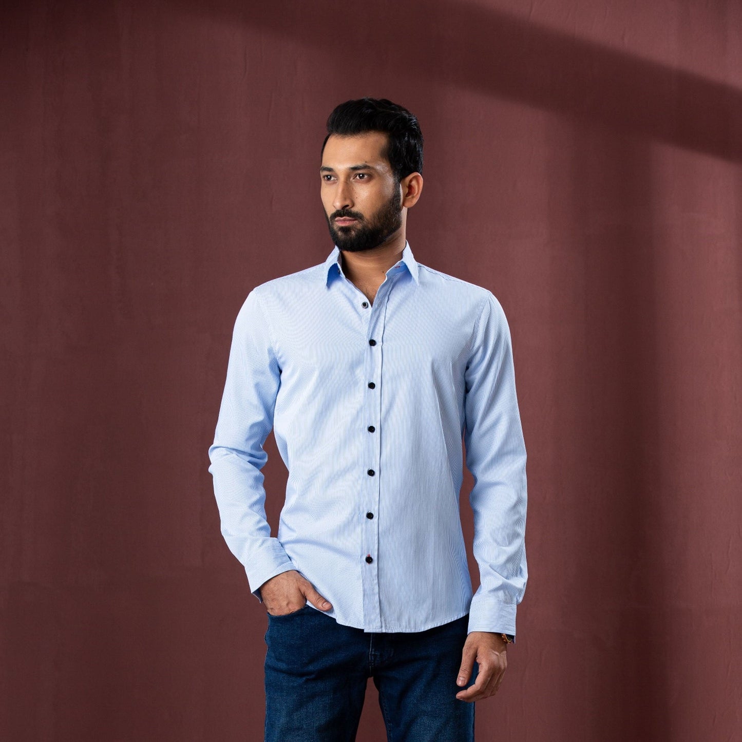 Mens L/S Shirt-Sky Stripe