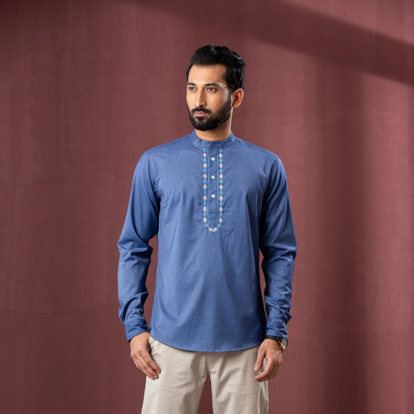 Mens Wild-Wind Band Collar Shirt