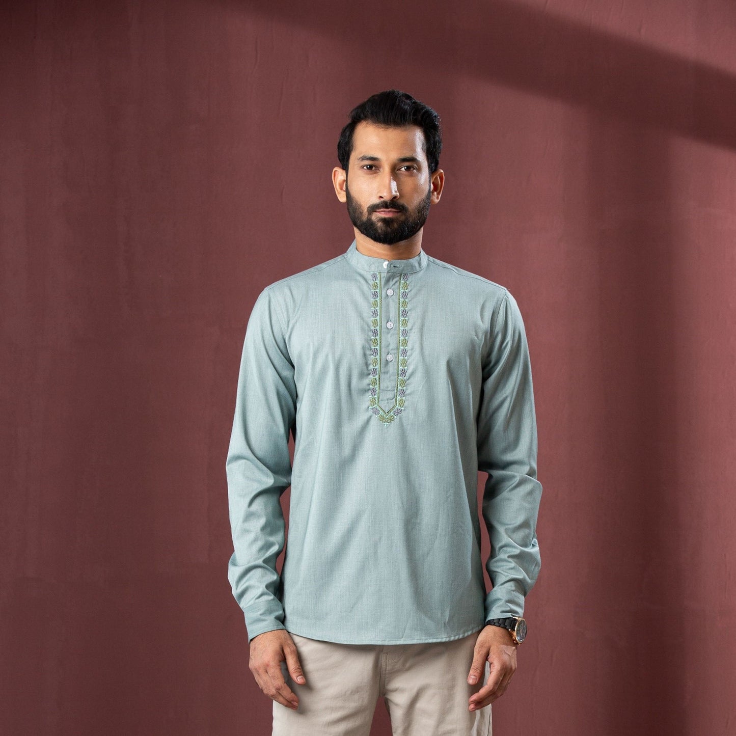 Mens Palace-Green Band Collar Shirt