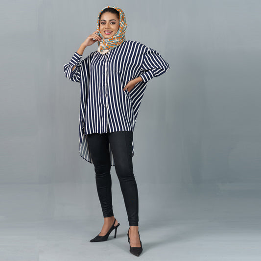 Ladies Shirt- Navy/White