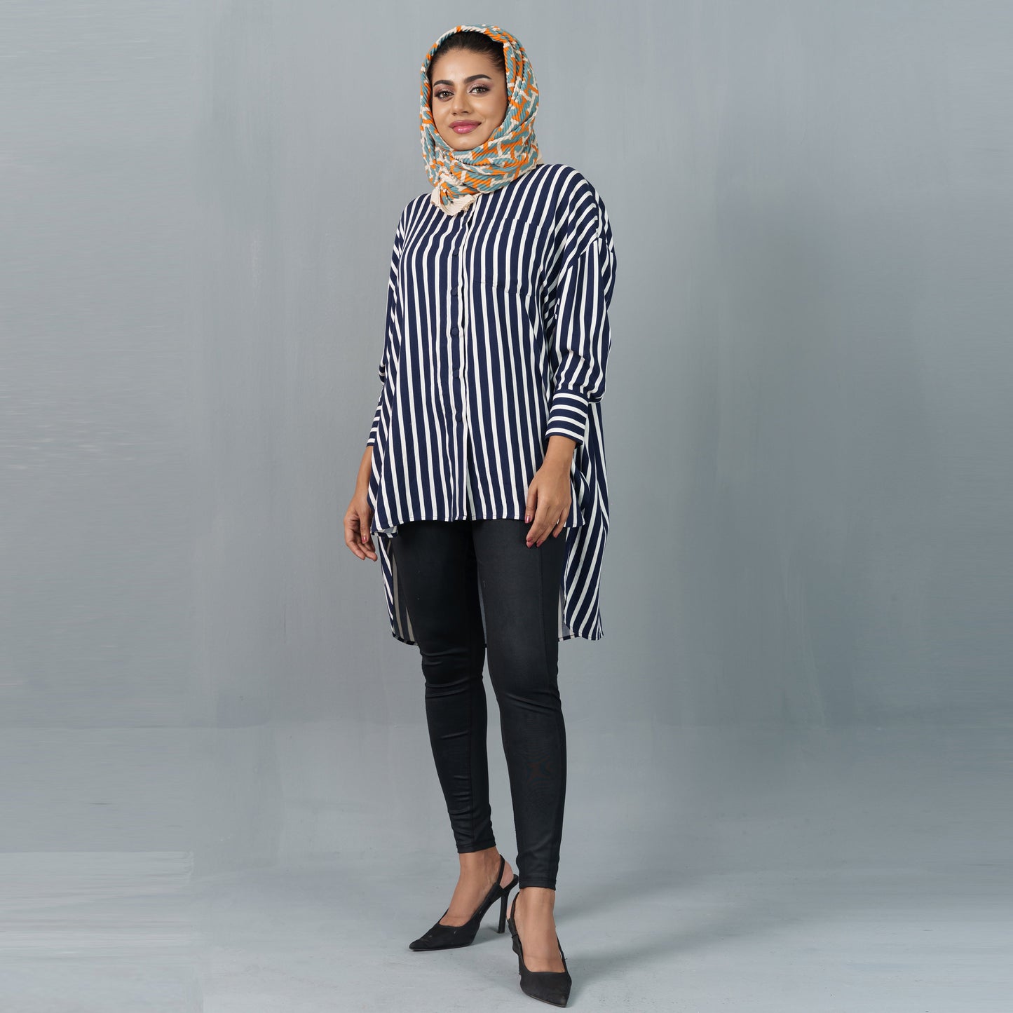 Ladies Shirt- Navy/White