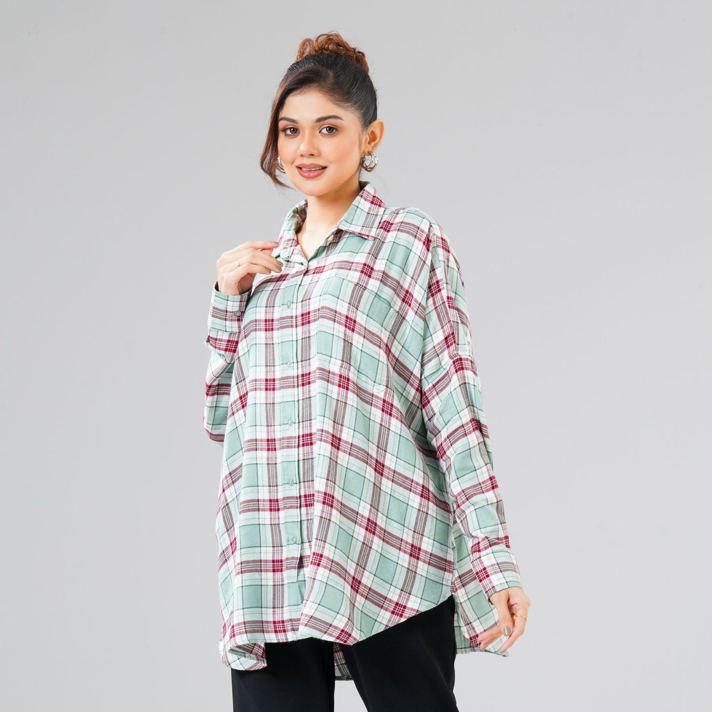 Women Green Check Shirt