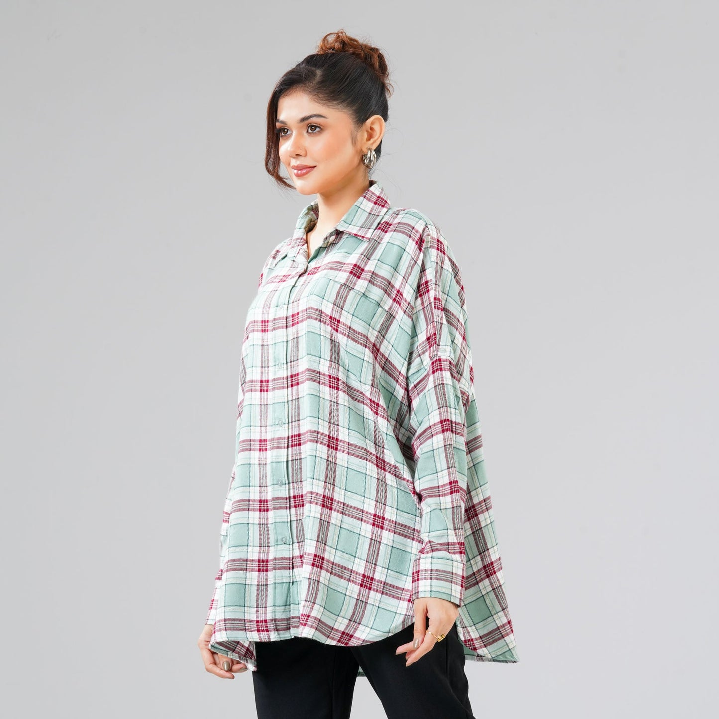 Women Green Check Shirt