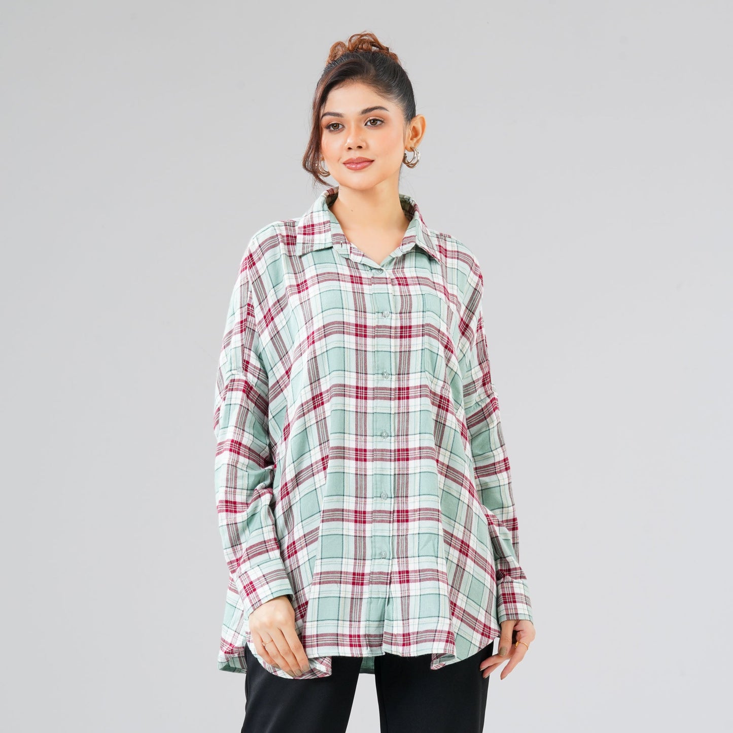 Women Green Check Shirt