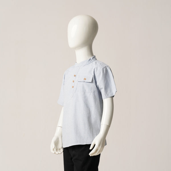 BABY BOYS S/S SHIRT-BLUE/WHITE