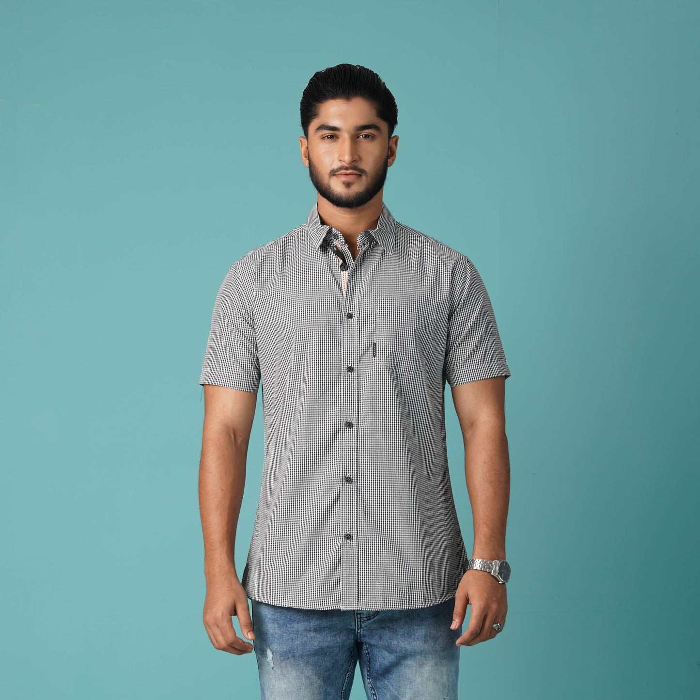 Mens Short Sleeve Black & White Shirt
