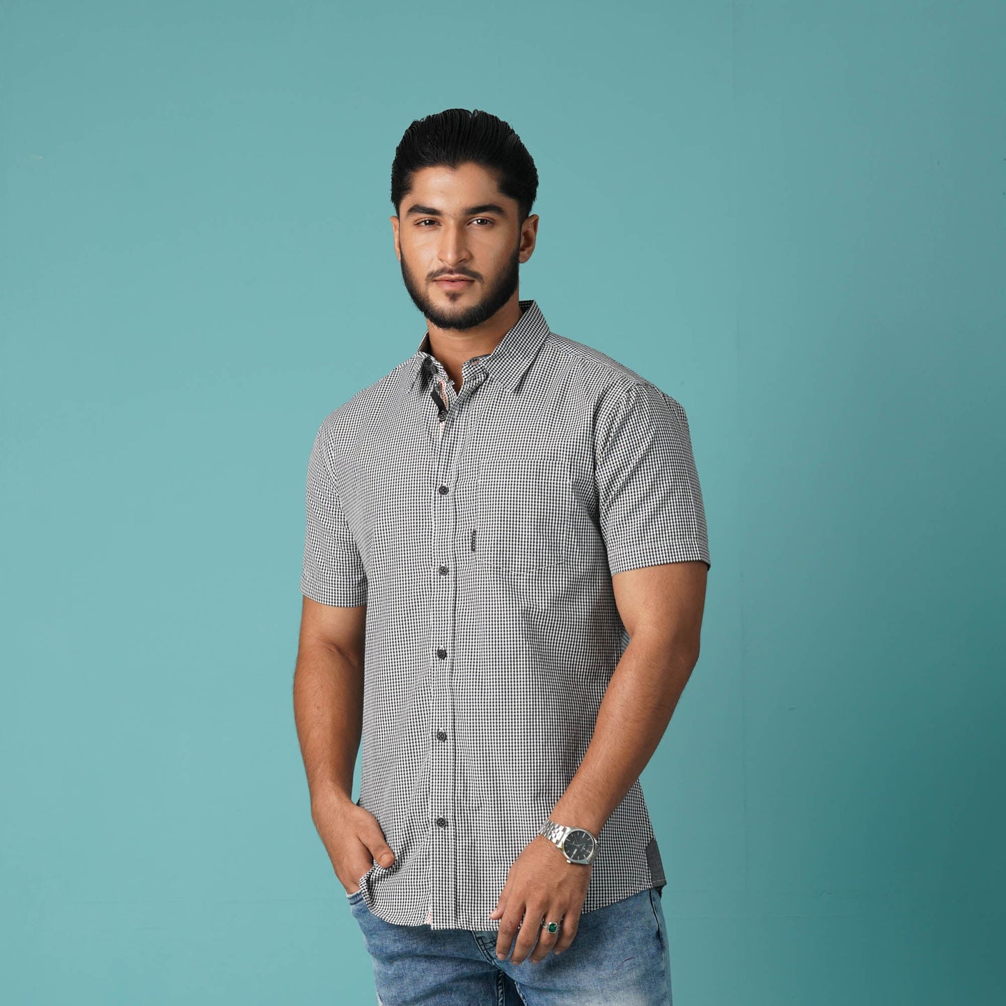 Mens Short Sleeve Black & White Shirt