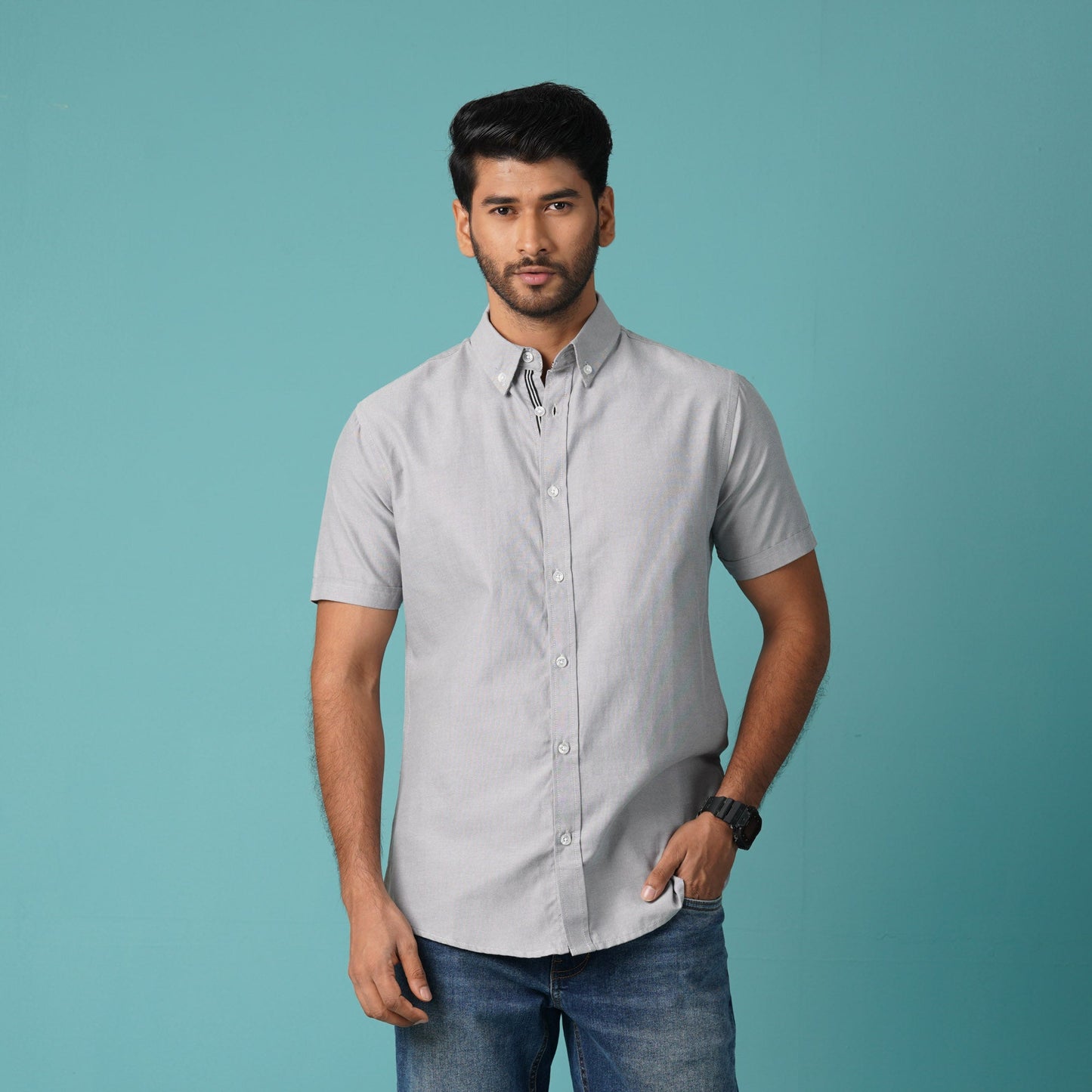 Mens Grey Short Sleeve Shirt