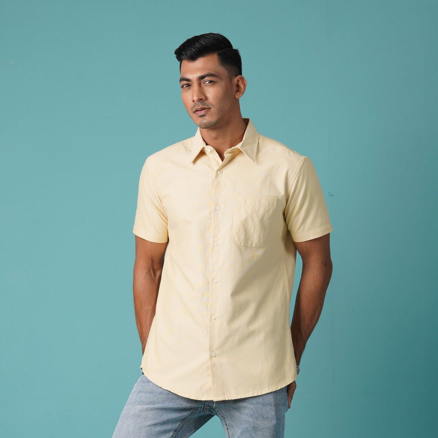 Mens Yellow Short Sleeve Shirt