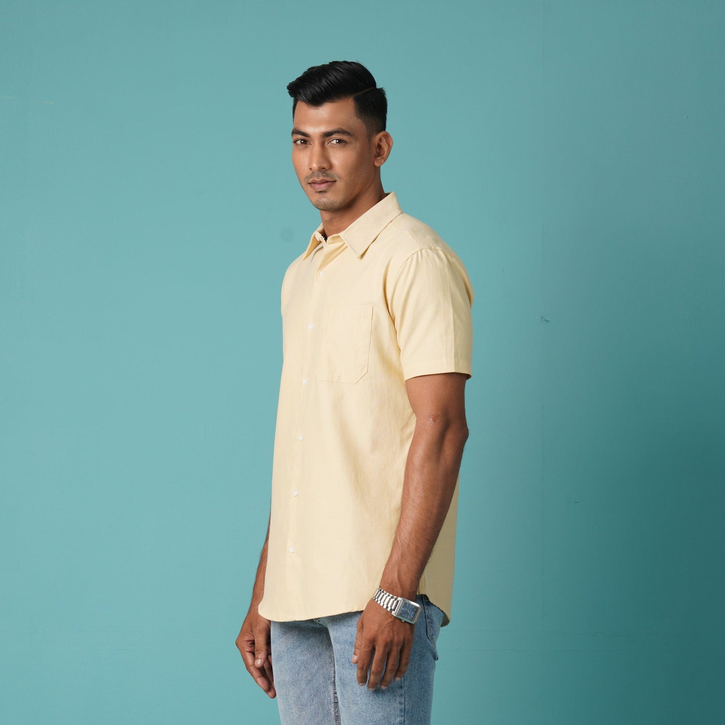 Mens Yellow Short Sleeve Shirt