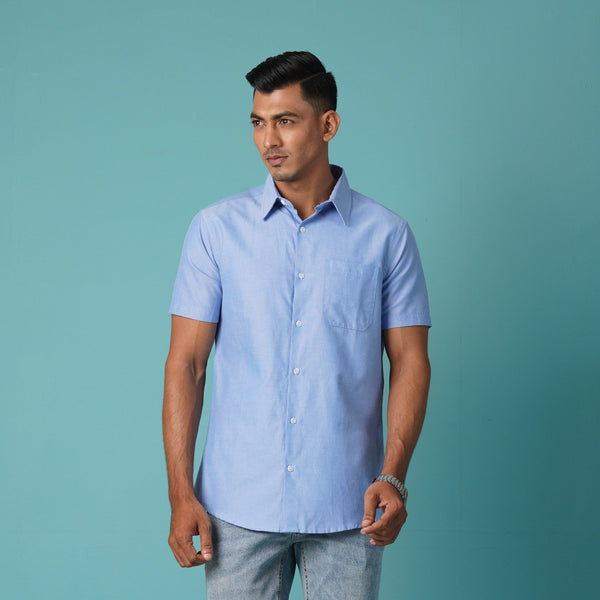 Men's Blue Short Sleeve Shirt