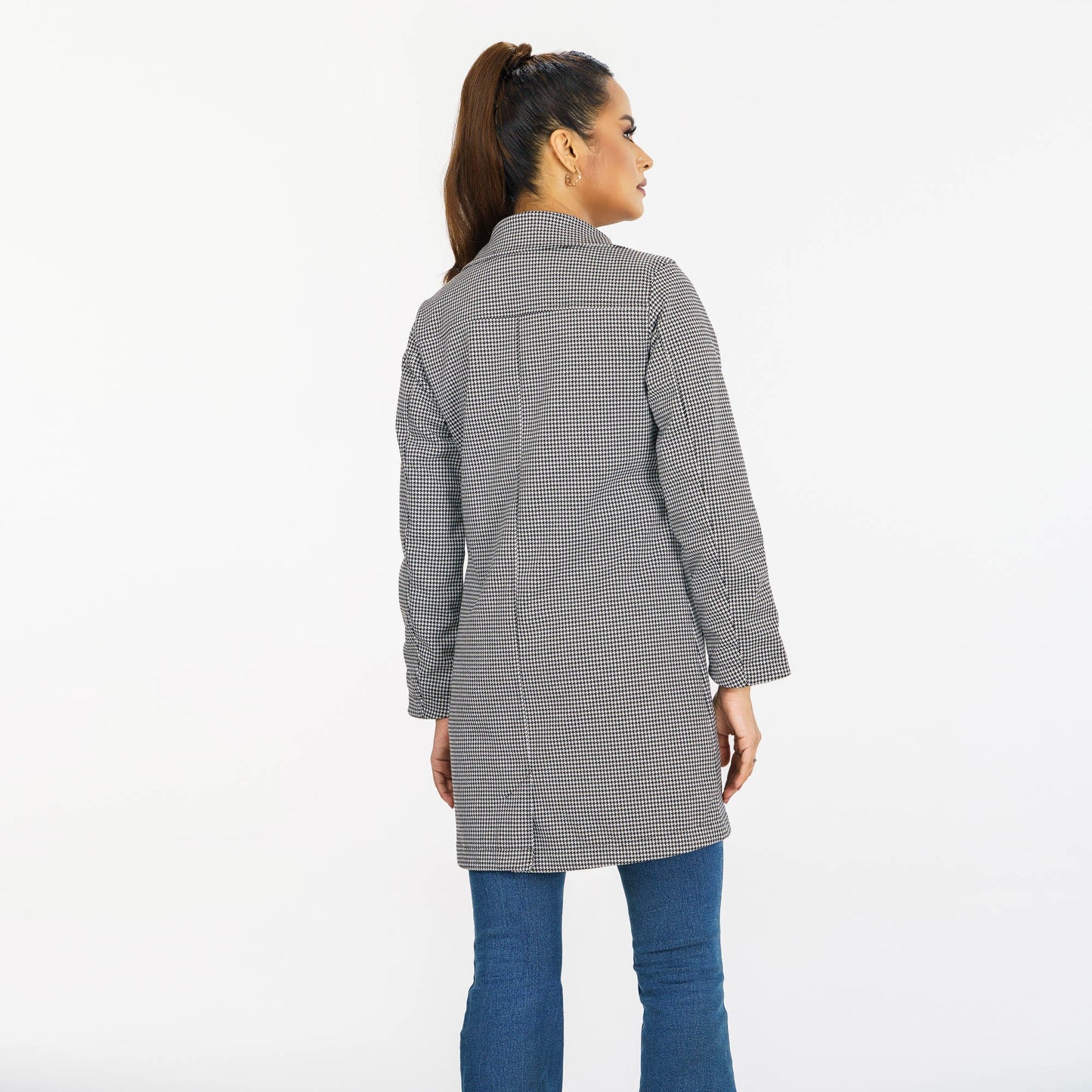 Womens Black & White Check Trench Coat