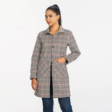 Load image into Gallery viewer, Women’s Cream &amp; Black Check Trench Coat
