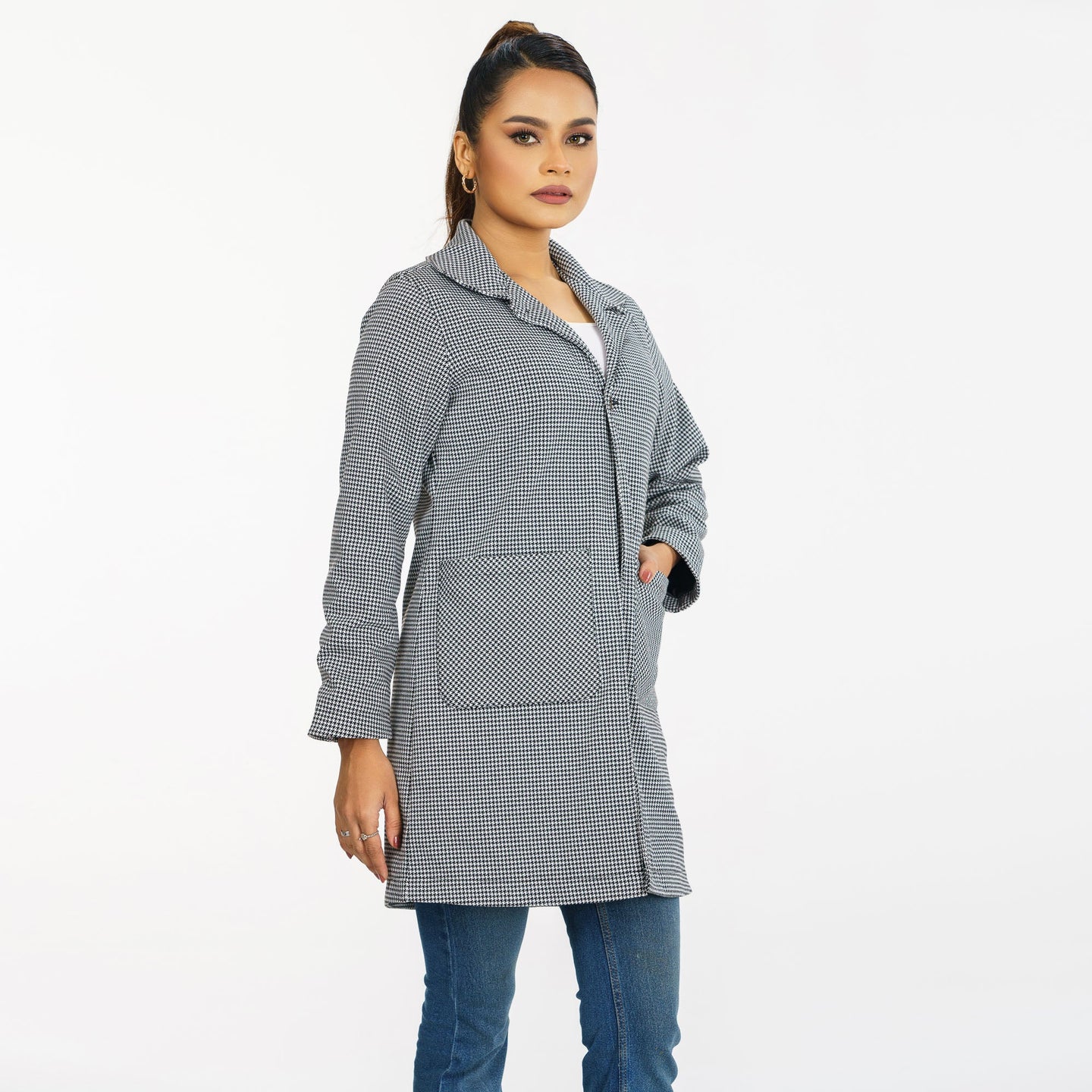 Women’s Black & White Check Trench Coat