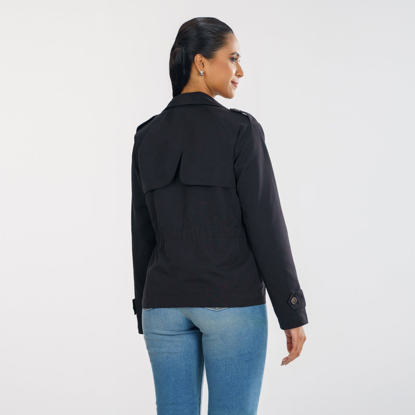 Women Black Short Trench Coat