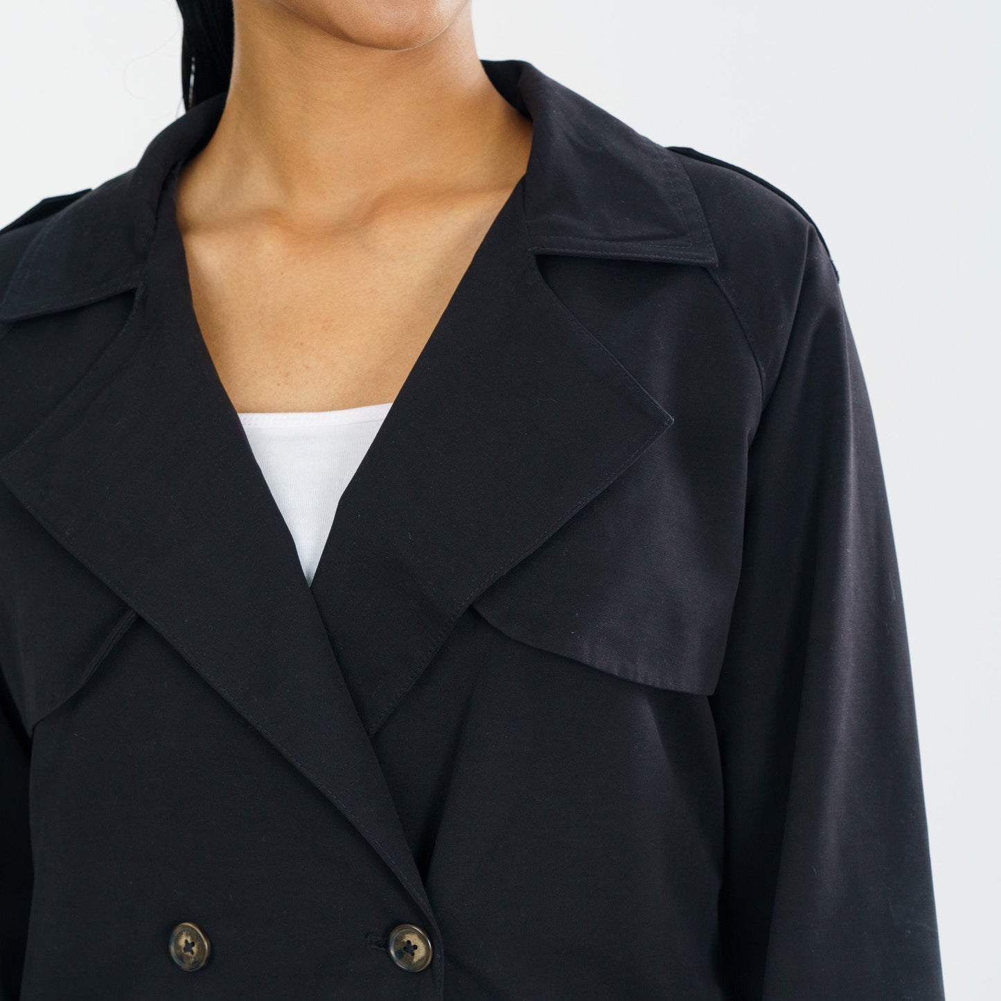 Women Black Short Trench Coat