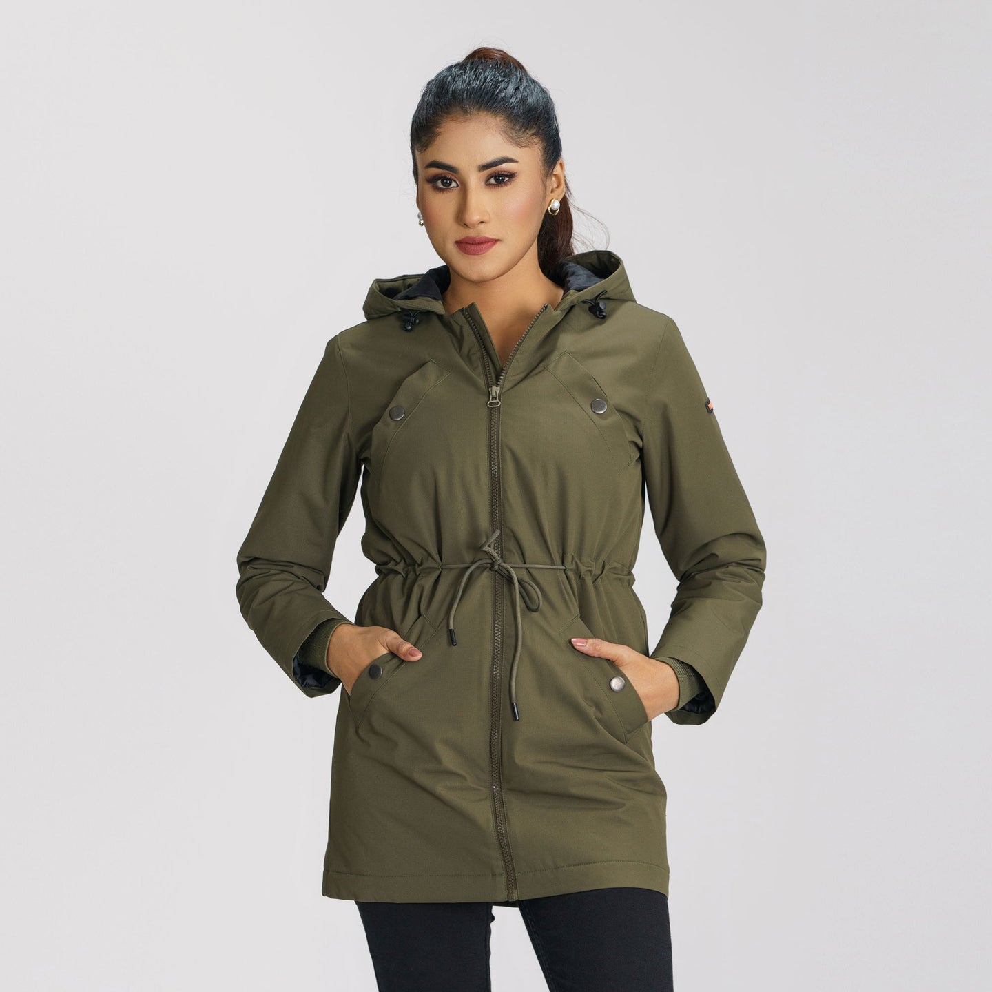 Women's Olive Windbreaker Coat