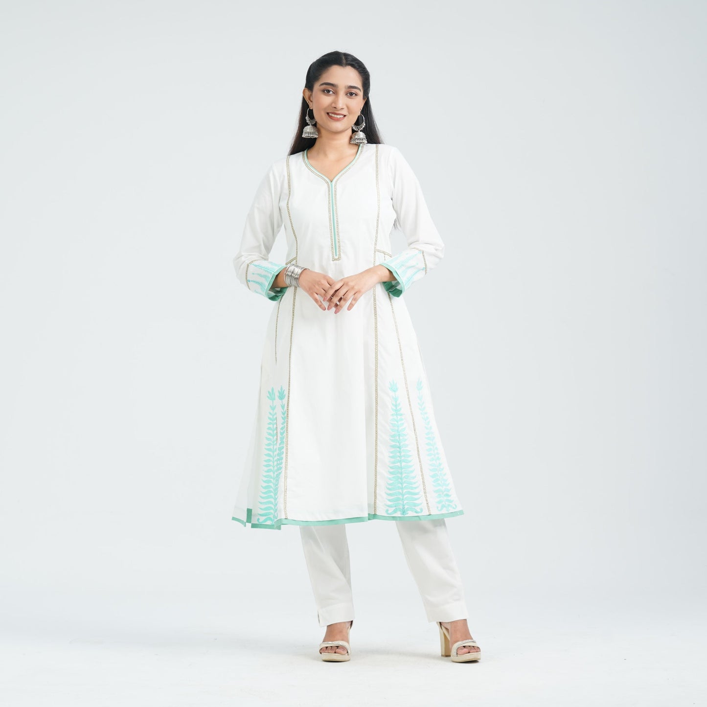 Women Off White Cotton Two Piece Set