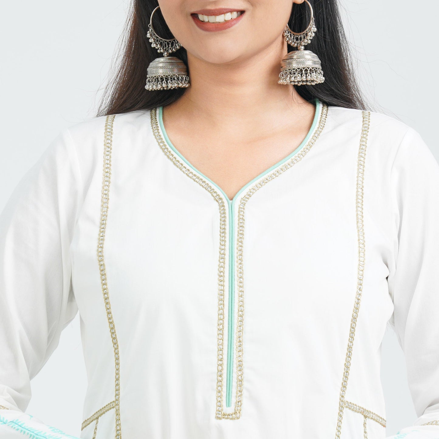 Women Off White Cotton Two Piece Set