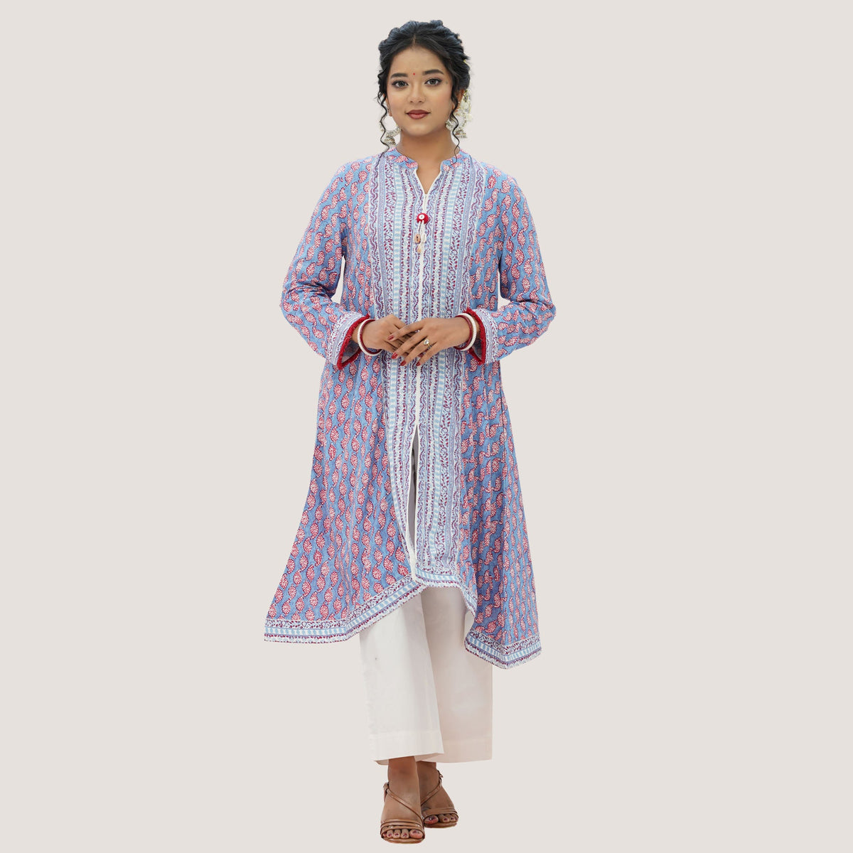 Womens Blue Printed Two Piece Set