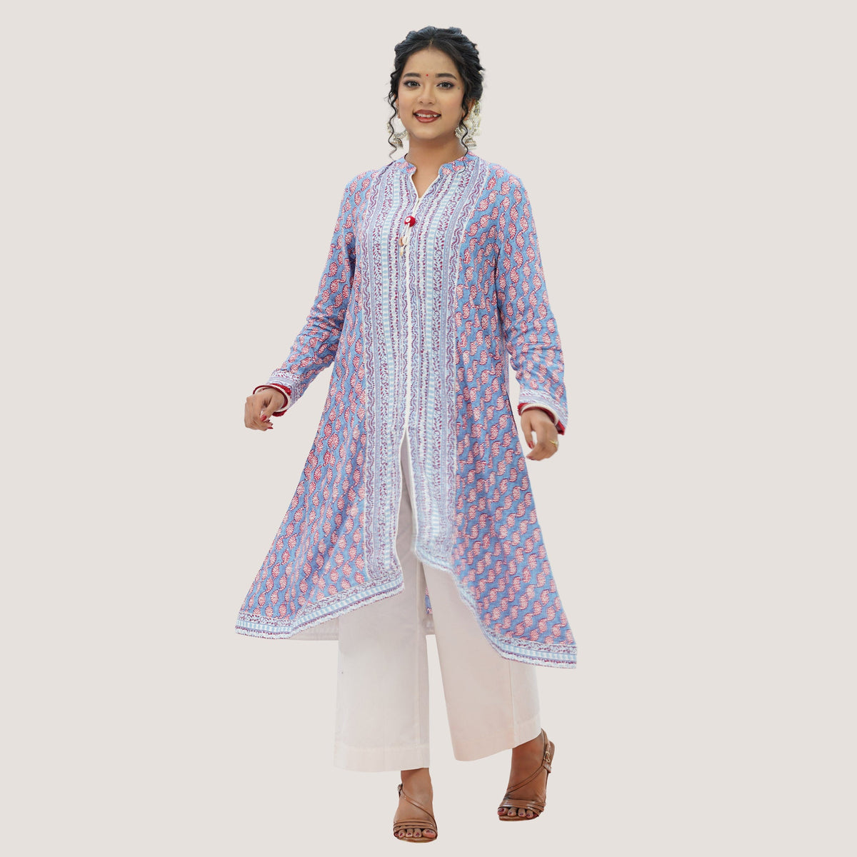 Womens Blue Printed Two Piece Set