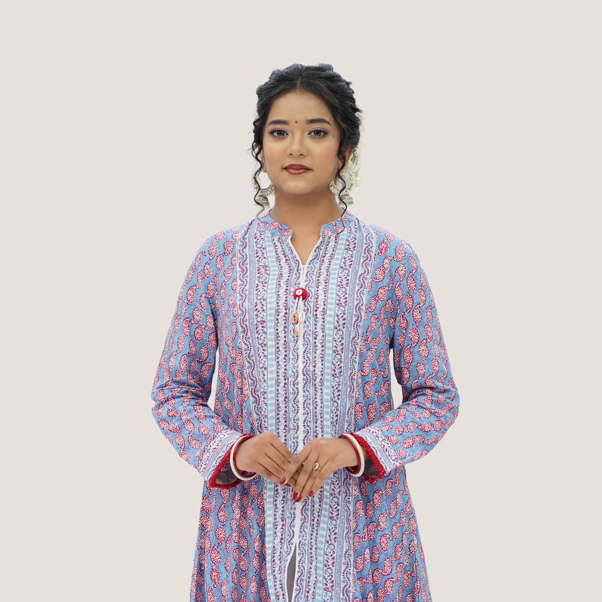Womens Blue Printed Two Piece Set