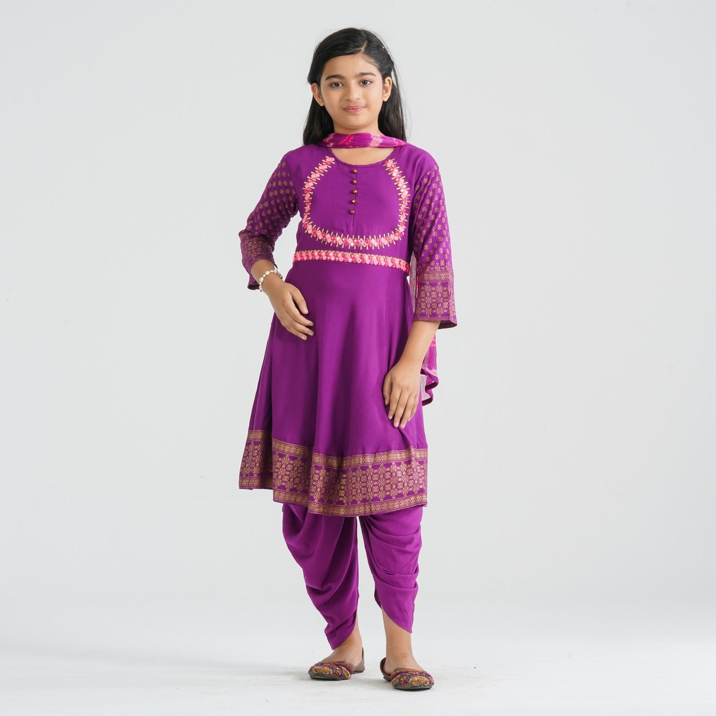 Girl’s Viscose & Georgette Three Piece Set