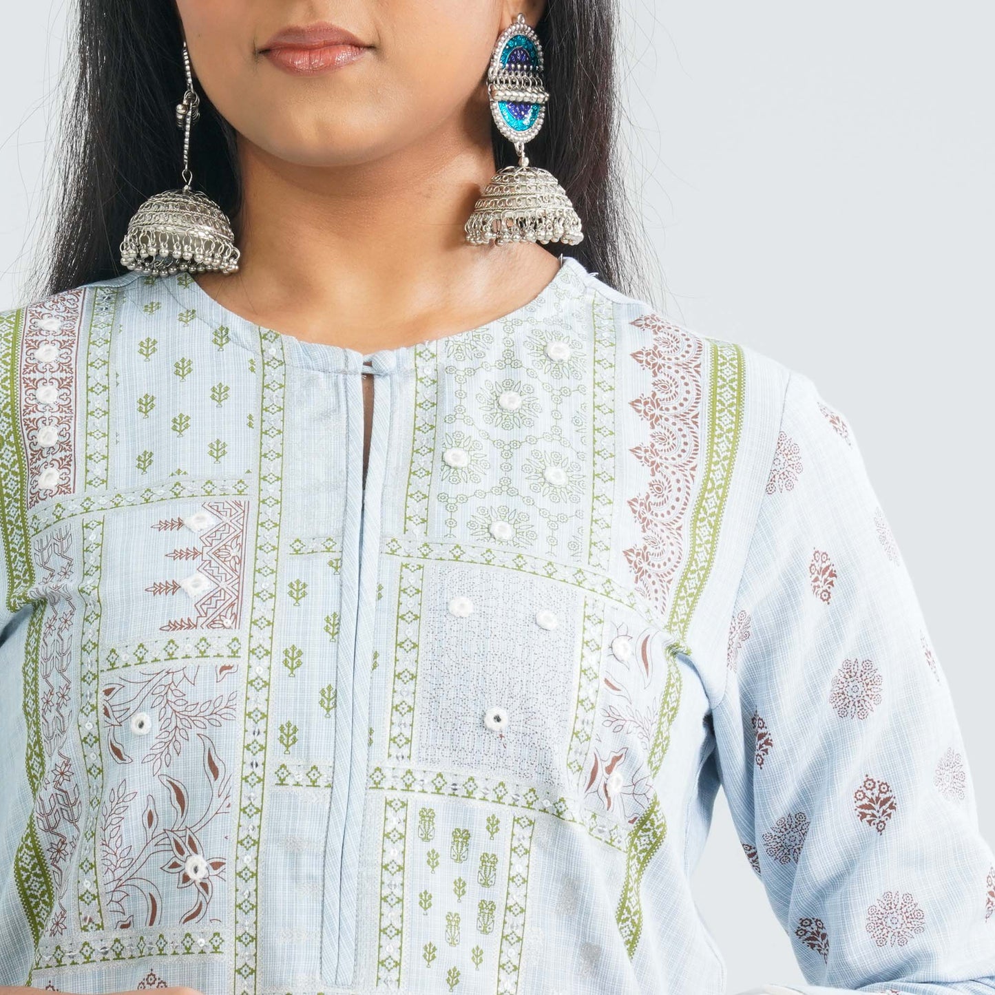 Women Sky Cotton & Silk Three Piece Set