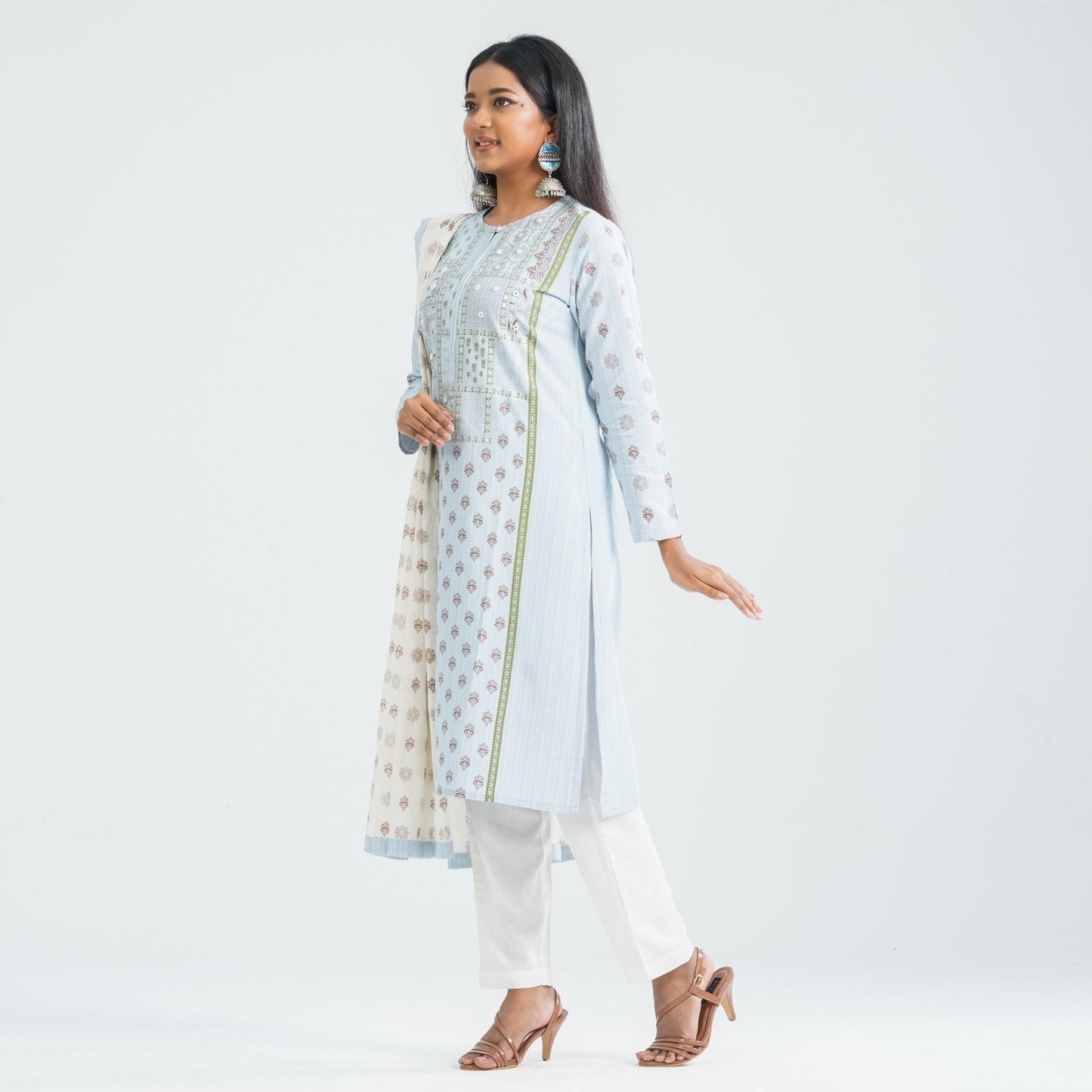 Women Sky Cotton & Silk Three Piece Set