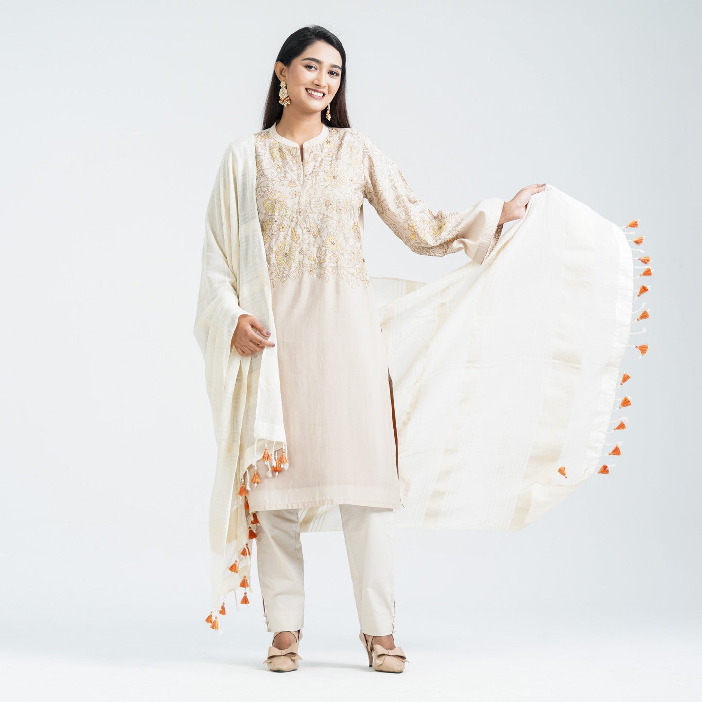 Womenâ€™s Beige Silk Three Piece Set