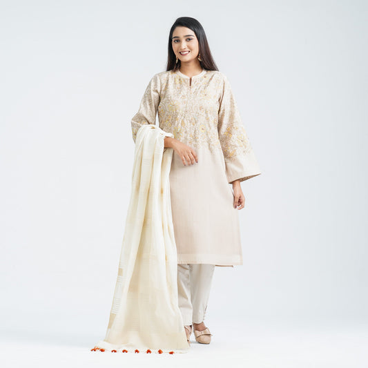 Womena's Beige Silk Three Piece Set