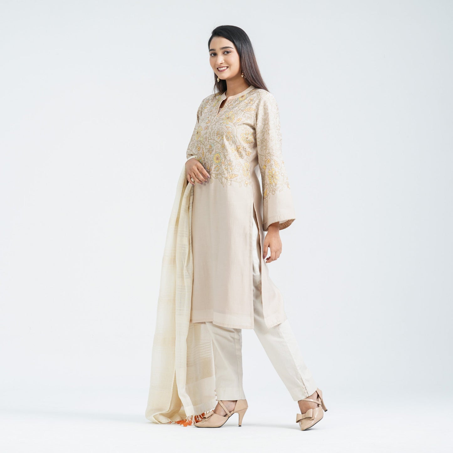 Womenâ€™s Beige Silk Three Piece Set