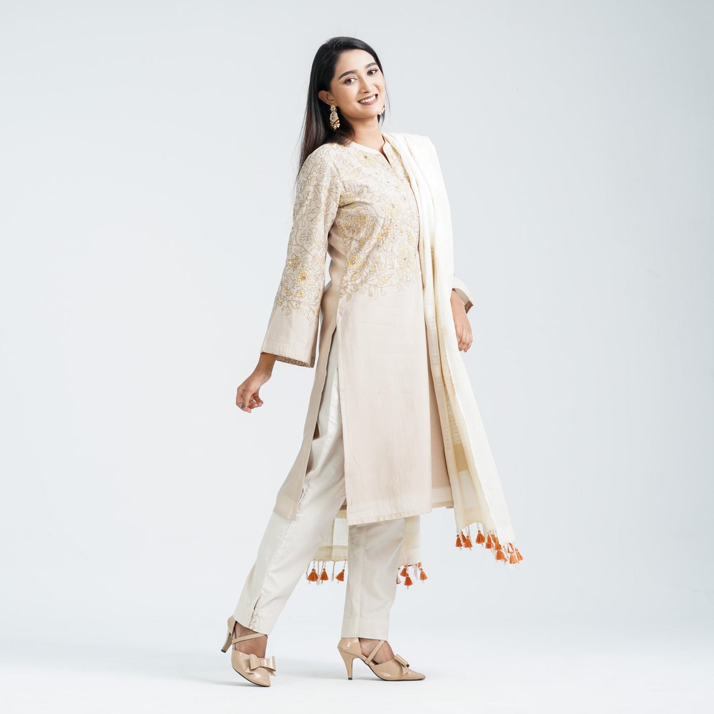 Womenâ€™s Beige Silk Three Piece Set