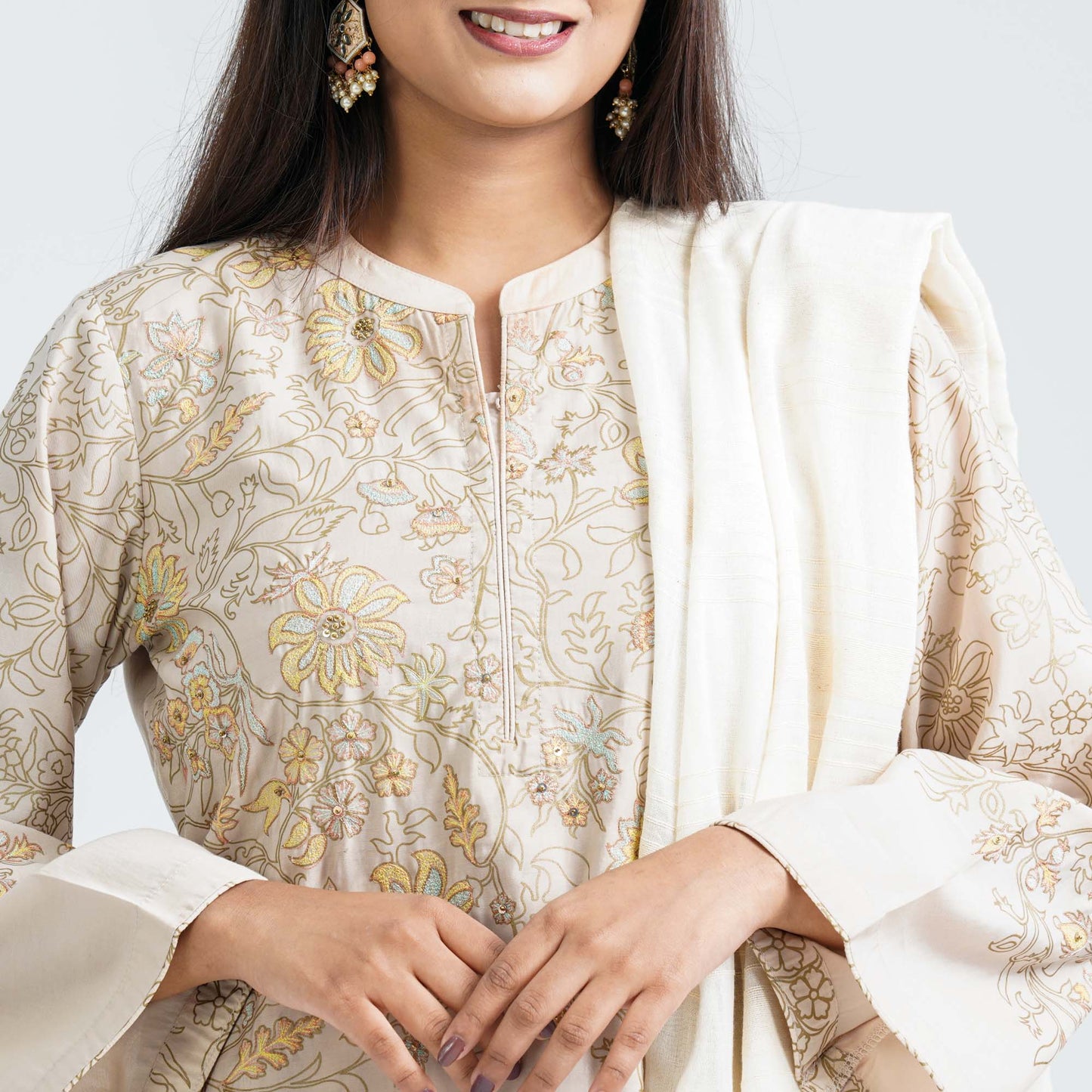 Womenâ€™s Beige Silk Three Piece Set